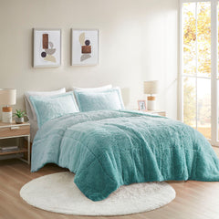 King/Cal King Ombre Shaggy Long Fur Comforter Mini Set