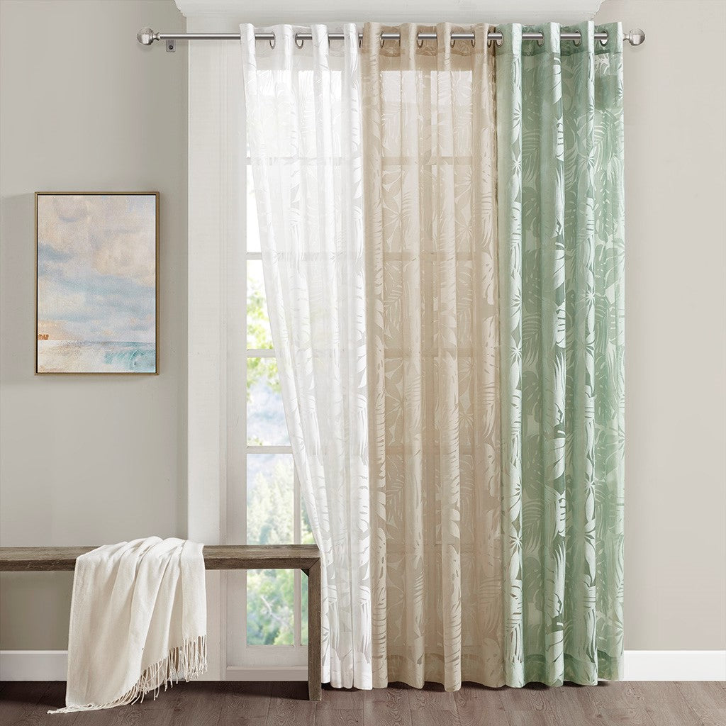 Palm Leaf Burnout Window Sheer Natural 50x95"