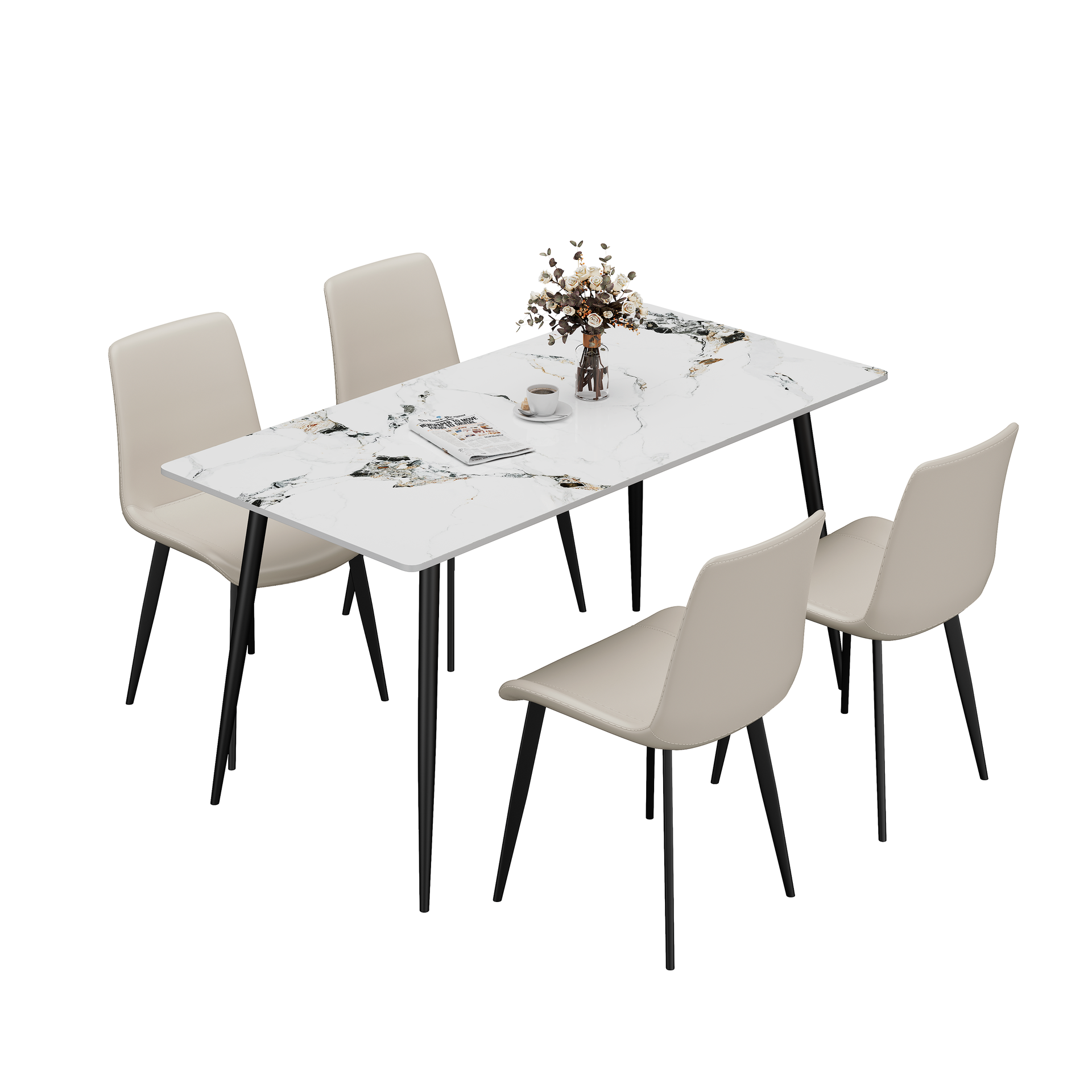 Dining Chairs 2PCS, Modern Kitchen & Dining Room Chairs, Upholstered Faux Leather Cushion Seat and Sturdy Metal Legs