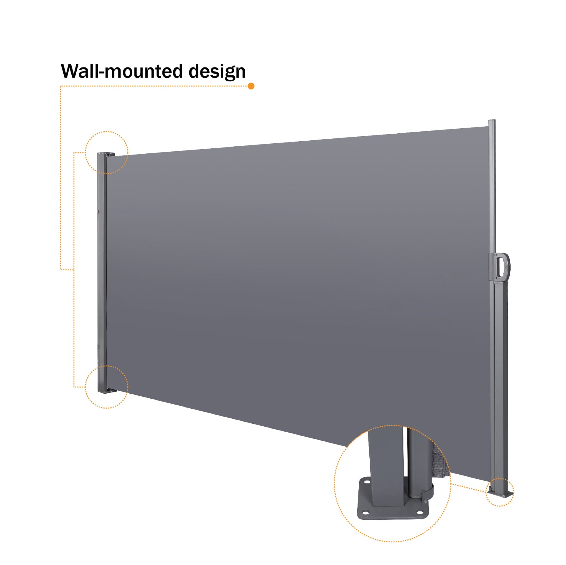 Retractable Side Screen Awning, UV Resistant, Waterproof, Patio Privacy Screen for Garden, Balcony, Courtyard(Dark Grey), 118.1" x 70.9"