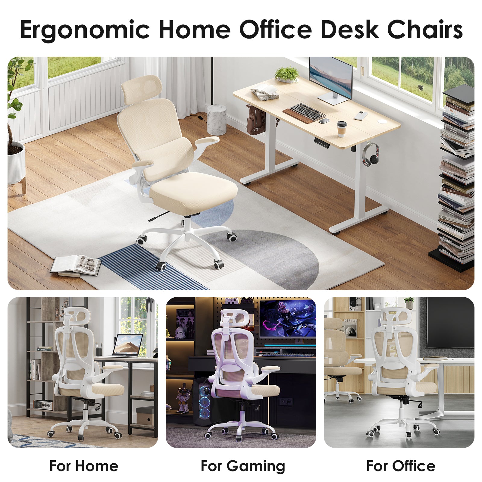 Ergonomic Office Chair, Desk Chair with Headrest and Lumbar Support, High Back Swivel Home Office Chair with Headrest for Home Office Bedroom, Gifts