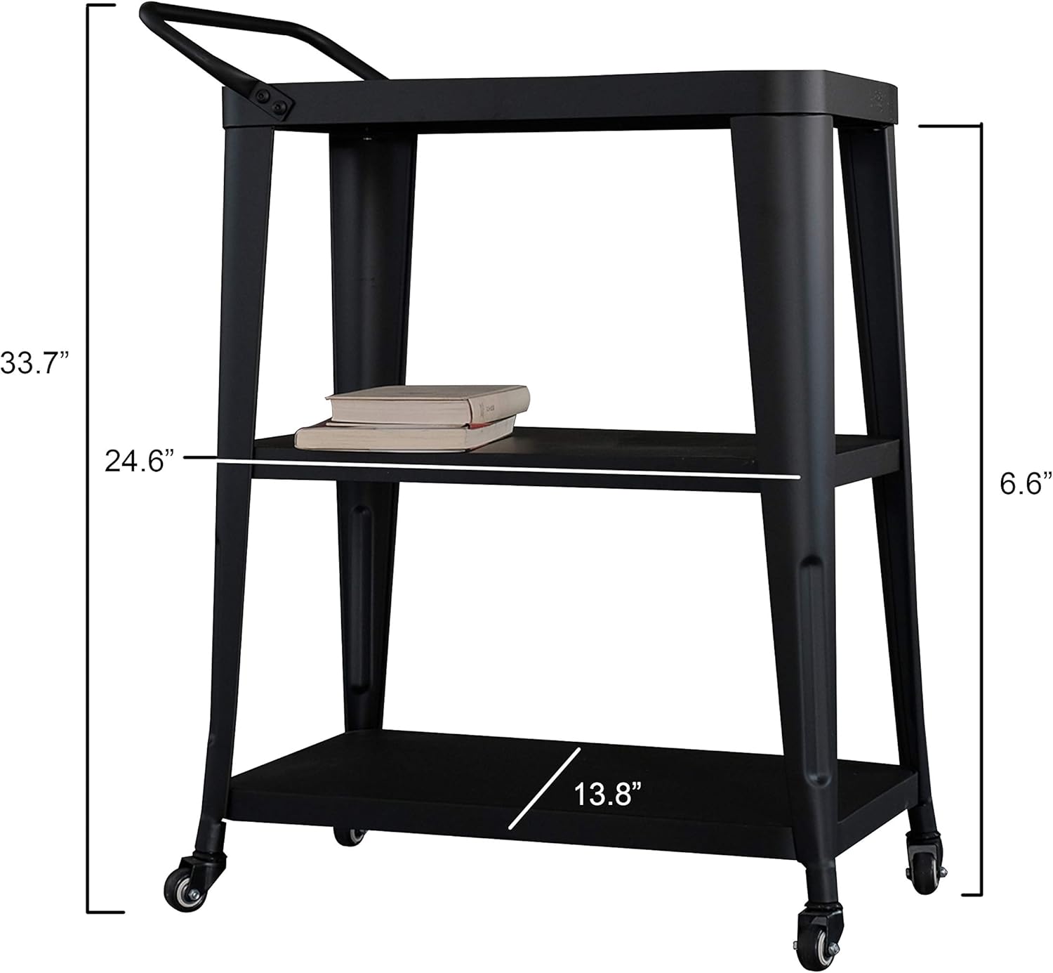 3-Tiered Metal Frame, Industrial Dining Cart with Swivel Wheels, Black