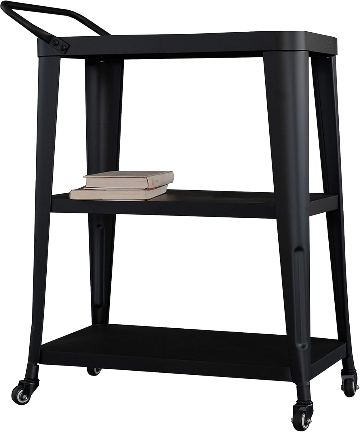 3-Tiered Metal Frame, Industrial Dining Cart with Swivel Wheels, Black