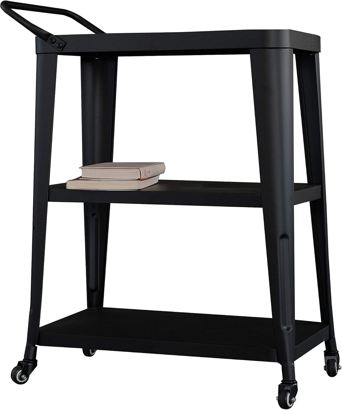3-Tiered Metal Frame, Industrial Dining Cart with Swivel Wheels, Black