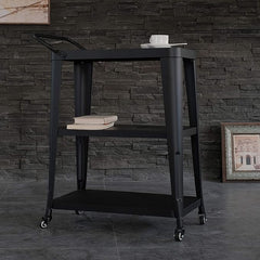 3-Tiered Metal Frame, Industrial Dining Cart with Swivel Wheels, Black