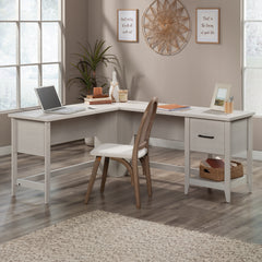 Transitional L-Shaped Desk with File Drawer, White finish