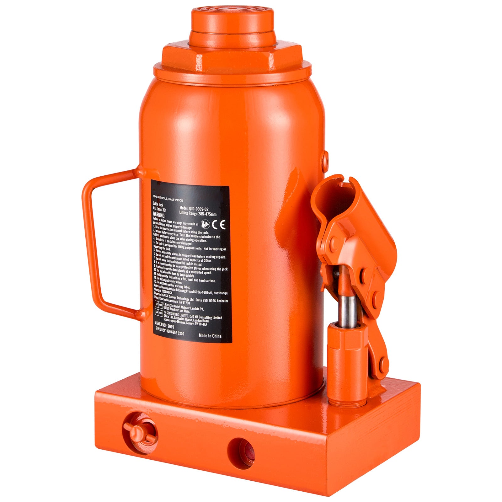 Hydraulic Bottle Jack 30 Ton Manual High Lift Automotive Car Repair Shop
