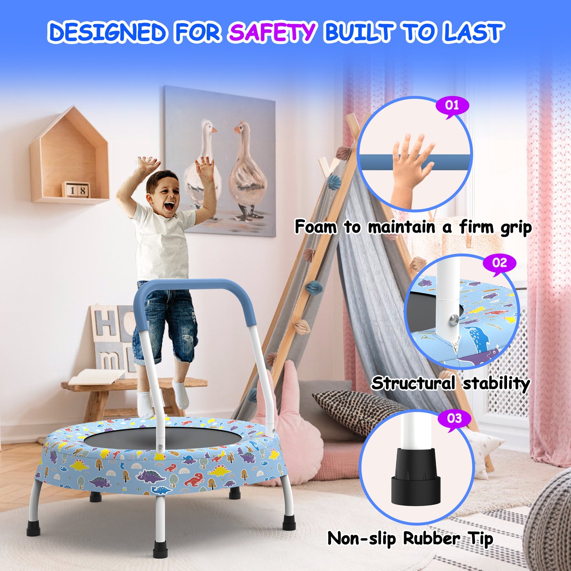 28inch Toddler Trampoline for Kids 1 Year Plus with Handle, Baby Gifts for Boys and Girls, Indoor and Outdoor