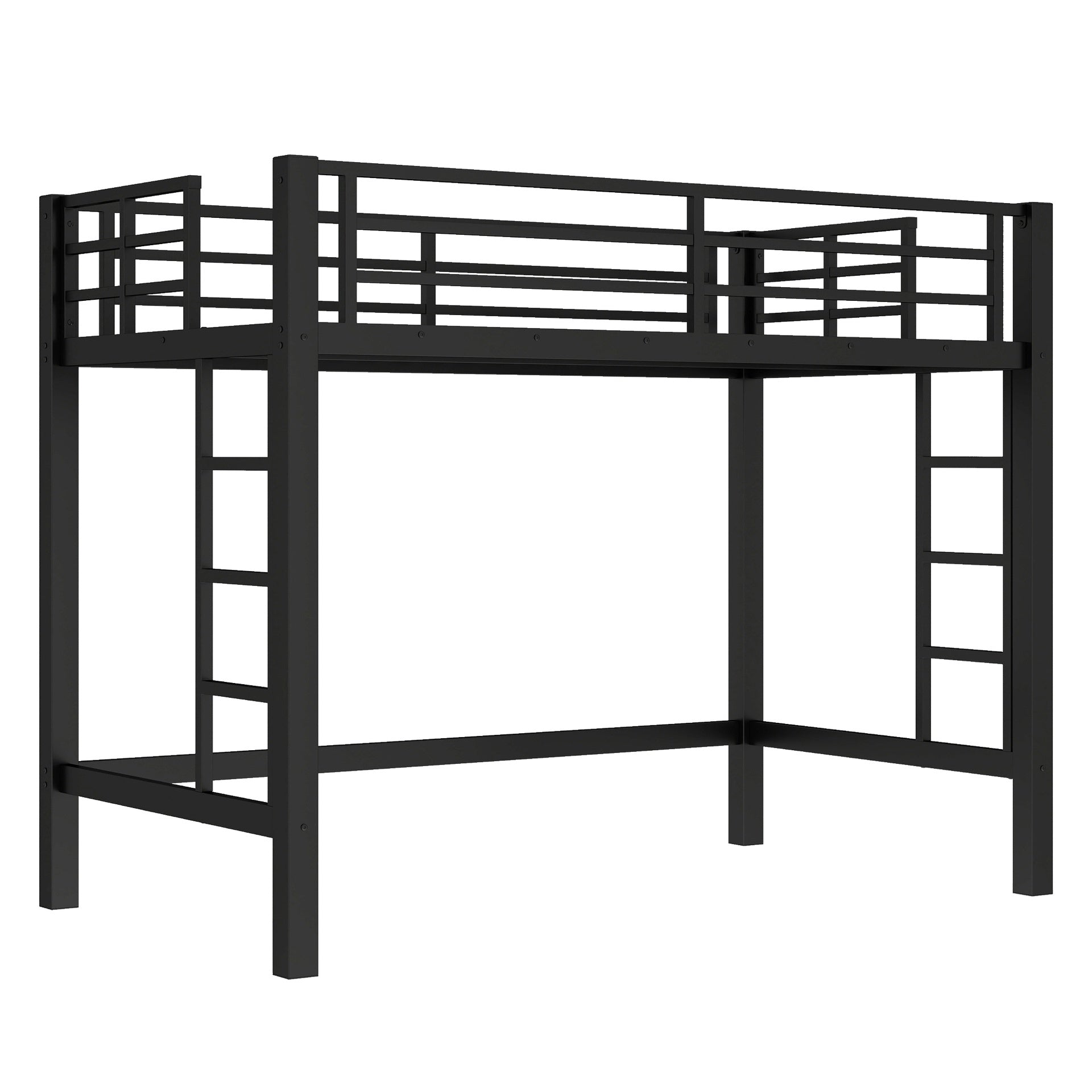 Twin Size Metal Loft Bed, Loft Bed with Easy Climbing Ladder and Guardrails , Black