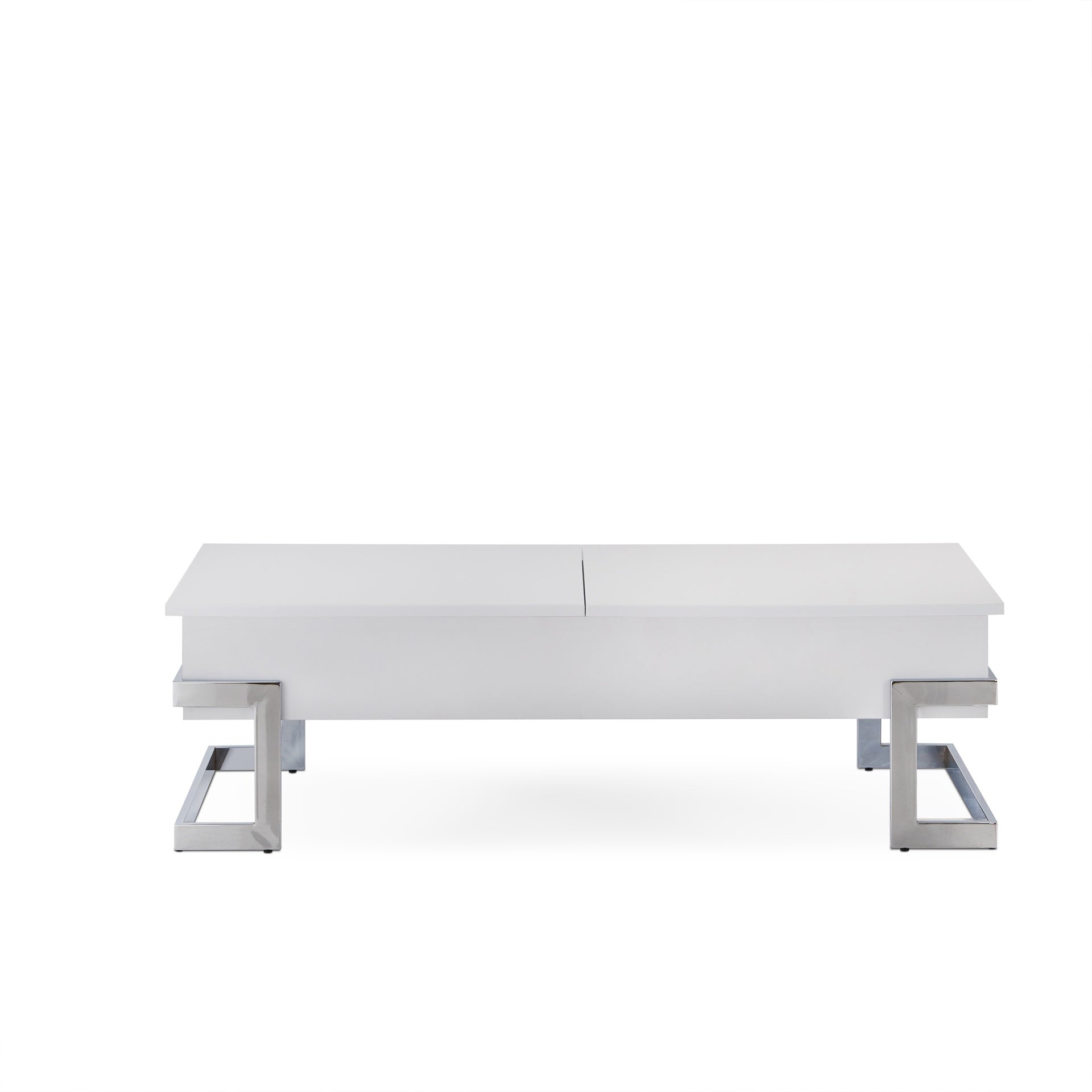 Calmam White High Gloss & Chrome Finish Coffee Table w/ Lift Top