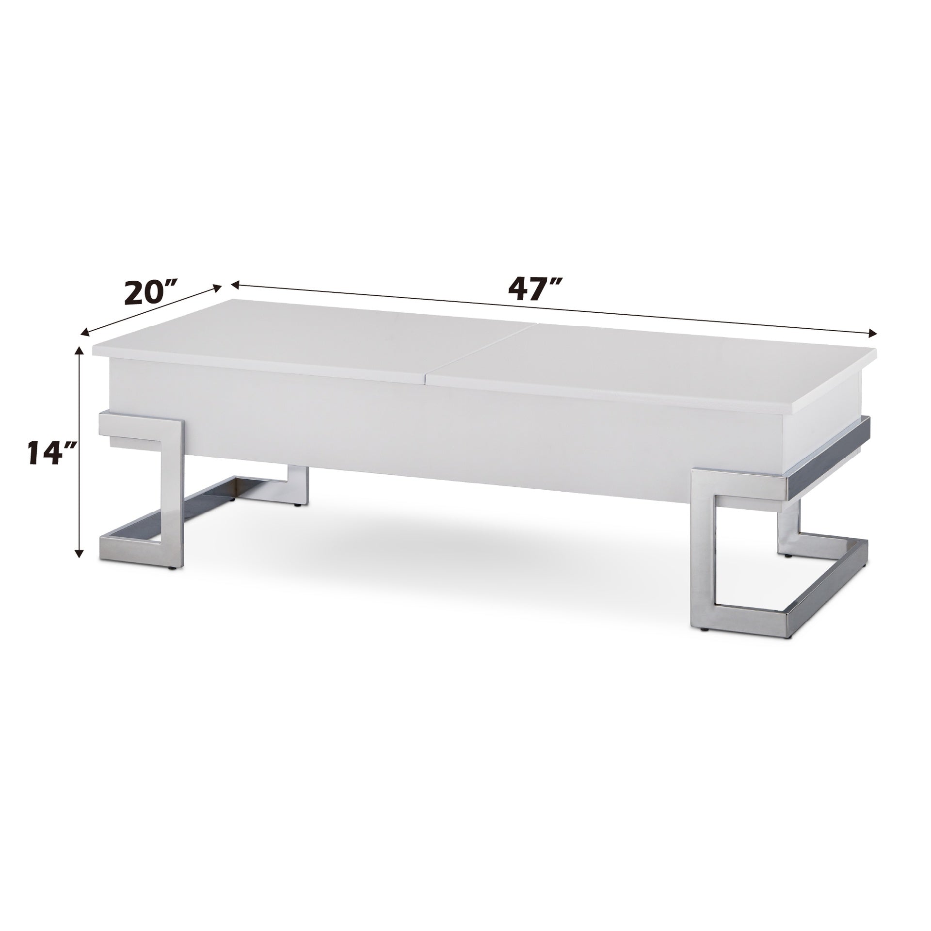 Calmam White High Gloss & Chrome Finish Coffee Table w/ Lift Top