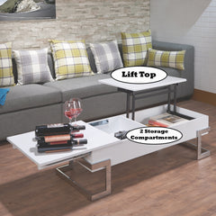 Calmam White High Gloss & Chrome Finish Coffee Table w/ Lift Top