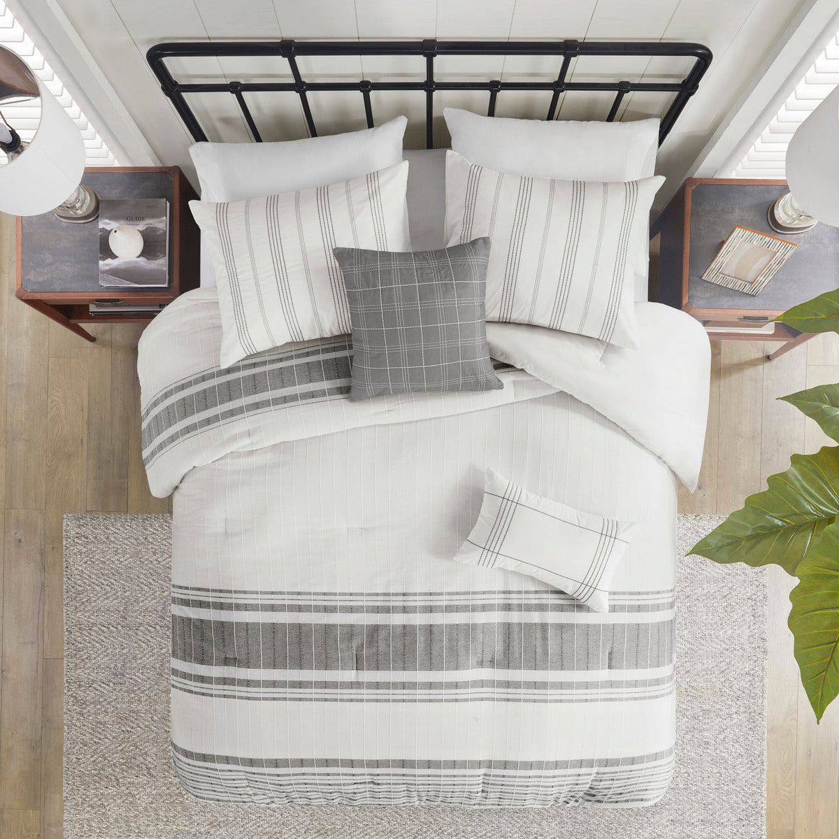 6 Piece Cotton Jacquard Oversized Comforter Set White/Grey King