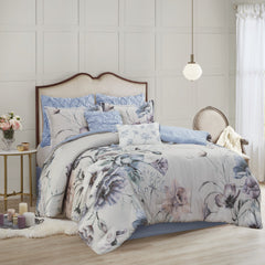 8 Piece Cotton Printed Comforter Set Blue Cal King