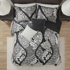 7 Piece Cotton Printed Comforter Set Black Cal King