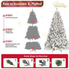 5FT Flocked Christmas Tree with 300 UL Lights and 27 Natural Pine Cones – Snowy PVC Tips, 600 Tips, Hinged Structure, Stable Metal Stand, Easy Setup
