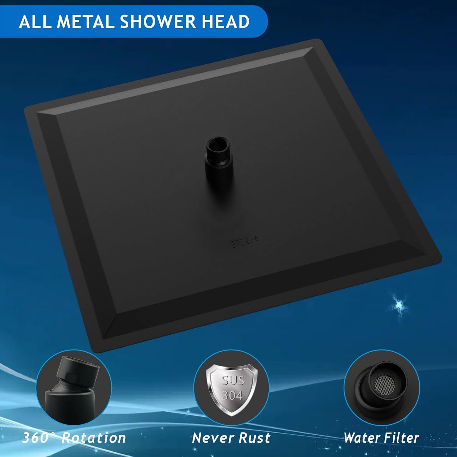 16 Inch Oversize Stainless Steel Rain Shower Head - Matte Black High Pressure Shower Head, Square Rainfall Showerhead - Waterfall Full Body Coverage - Universal Ceiling or Wall Mount