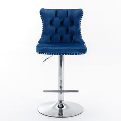 Swivel Velvet Barstools Adjusatble Seat Height from 25-33 Inch, Chrome base Bar Stools with Backs Comfortable Tufted for Home Pub and Kitchen Island,Set of 2,AS1712BL,Blue