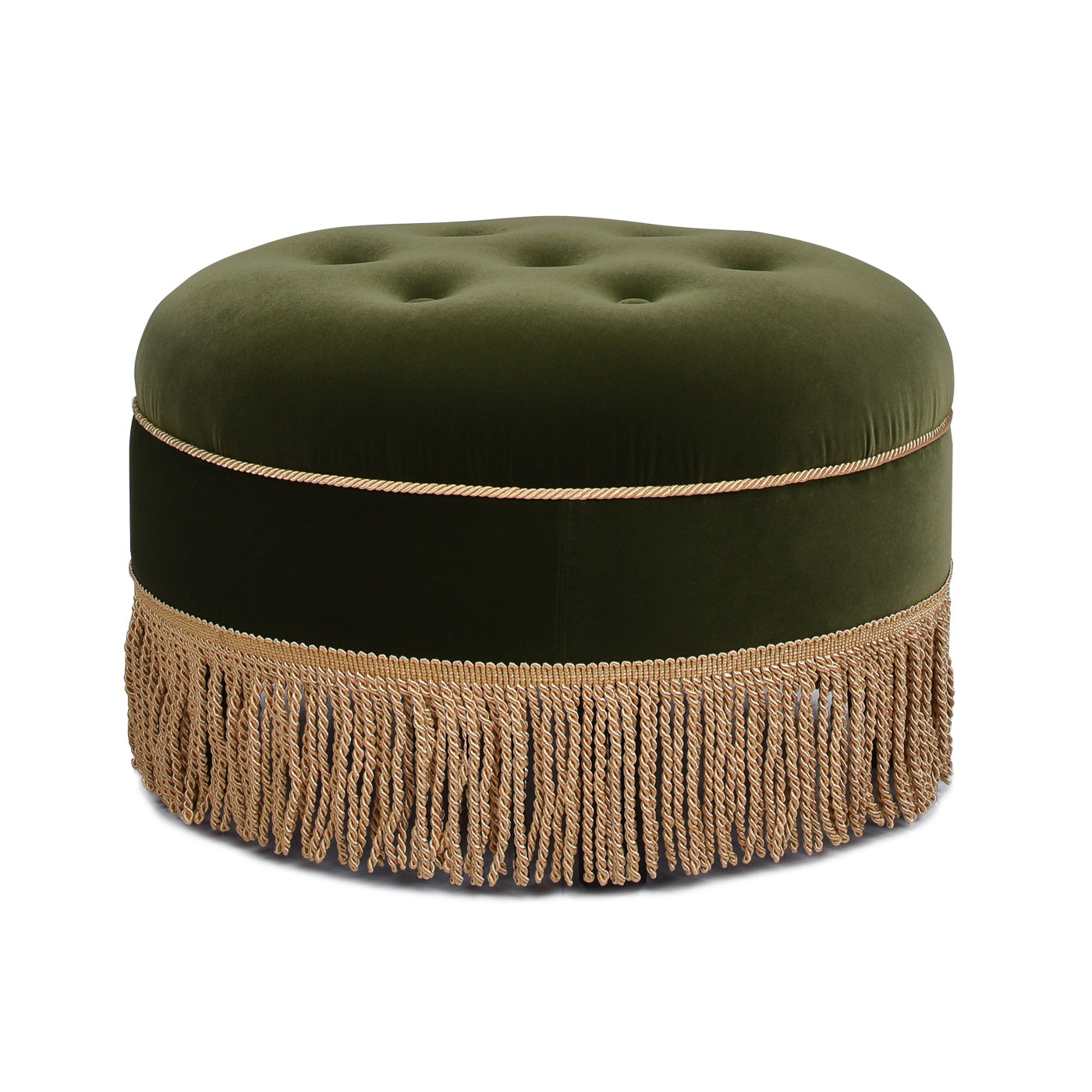 Yolanda 24" Round Upholstered Accent Ottoman, Olive Green Performance Velvet
