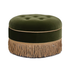 Yolanda 24" Round Upholstered Accent Ottoman, Olive Green Performance Velvet