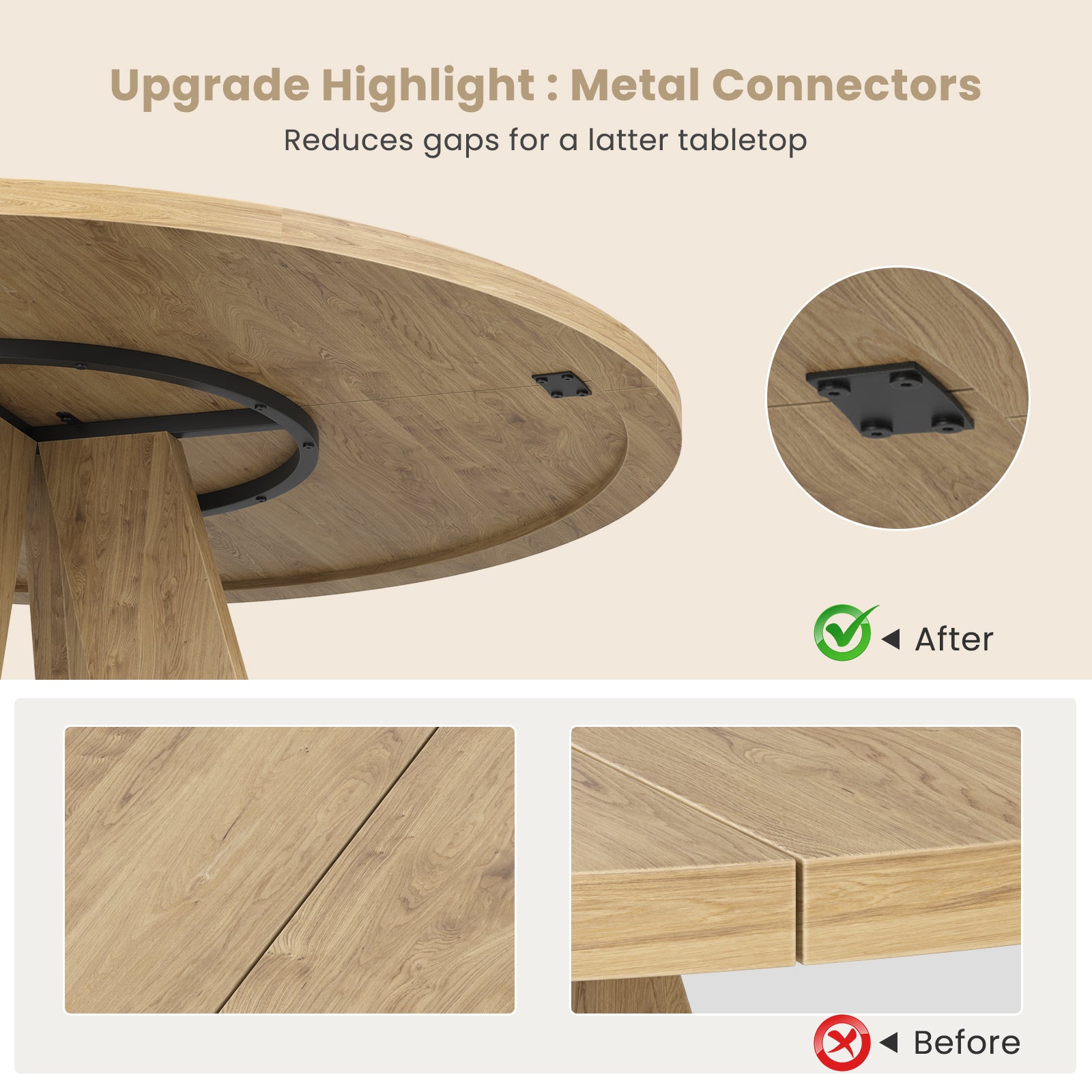 47" Round Dining Table for 4-7 People, Modern Wood Kitchen Table with Sturdy Metal Base, Large Round Dinner Table for Dining Room, Easy Assembly