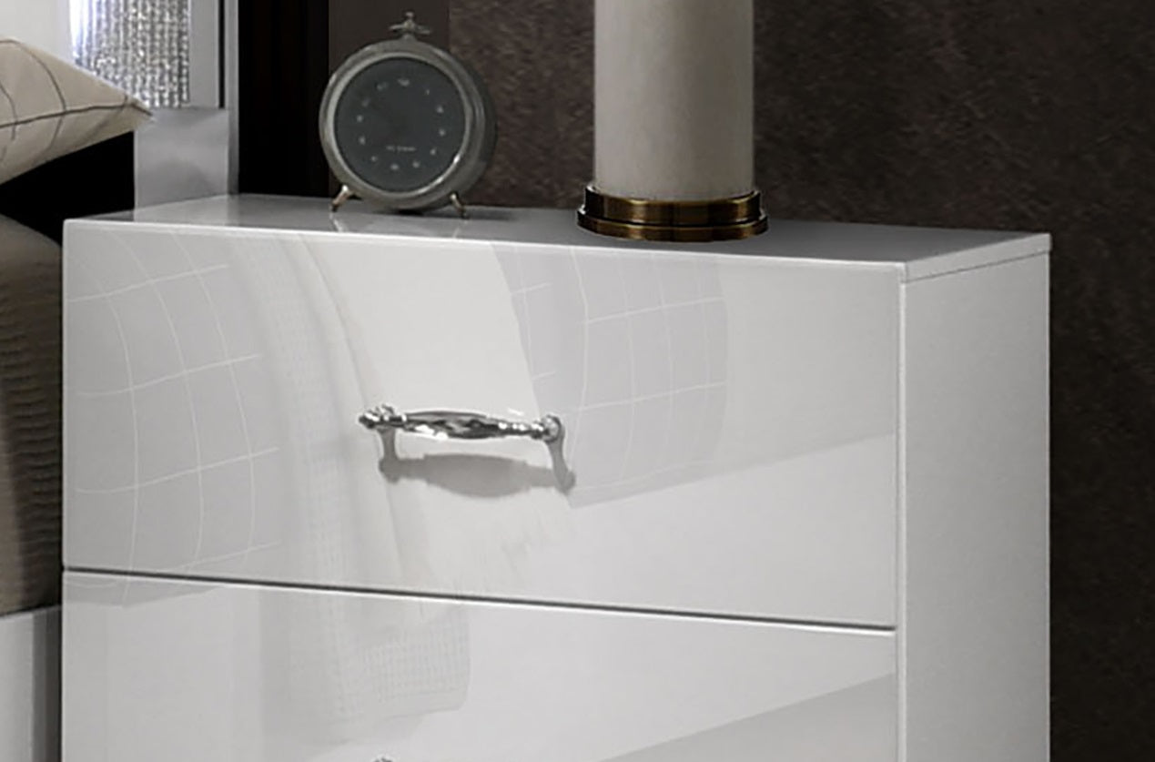 Contemporary Style 1pc Nightstand Stainless Steel High Gloss Finish Acrylic Handles White Finish Bedroom Furniture