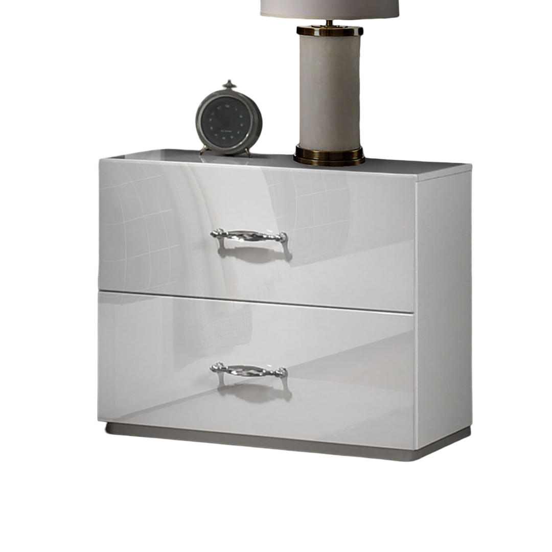 Contemporary Style 1pc Nightstand Stainless Steel High Gloss Finish Acrylic Handles White Finish Bedroom Furniture