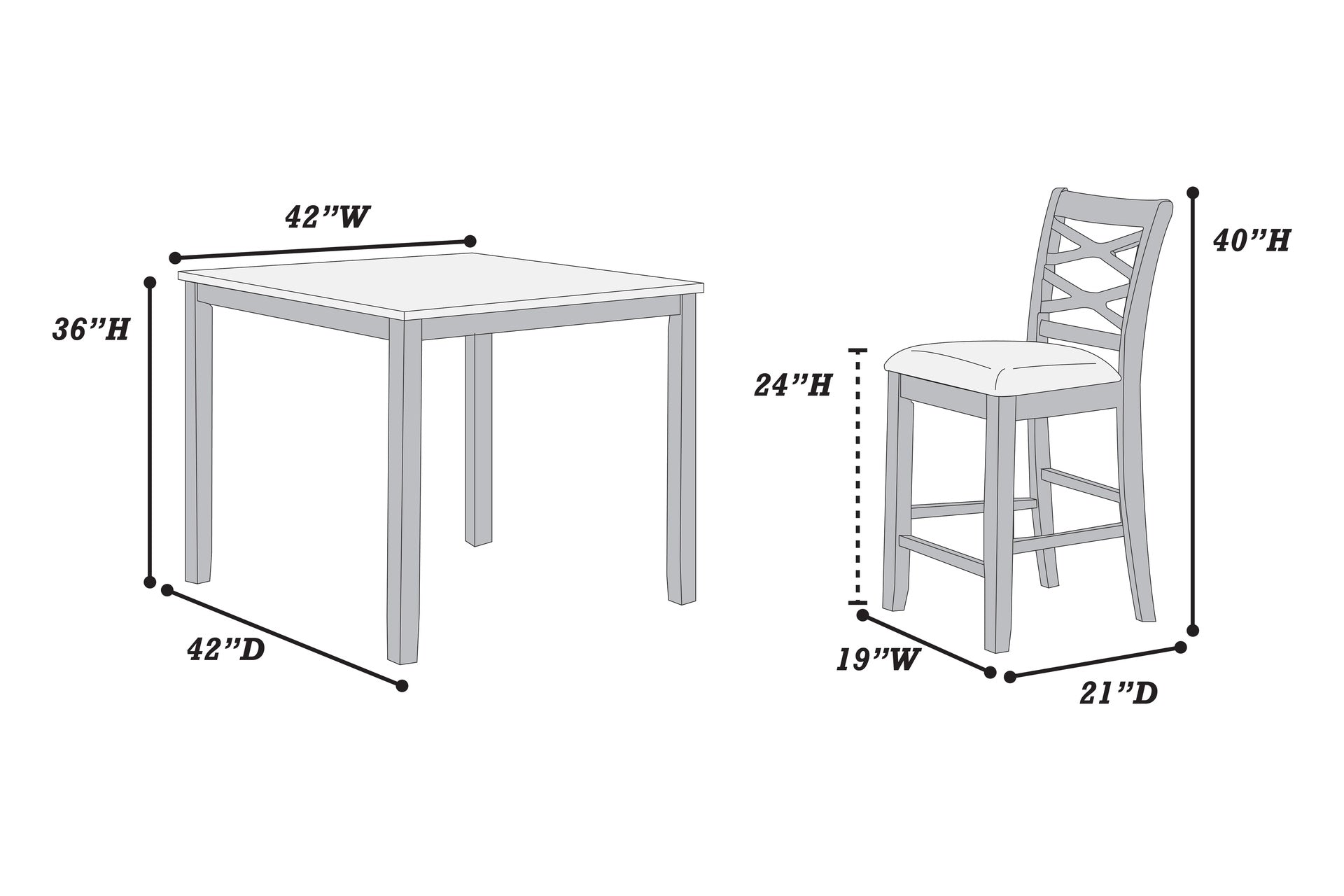 5-Piece Counter Height Table Charcoal Color