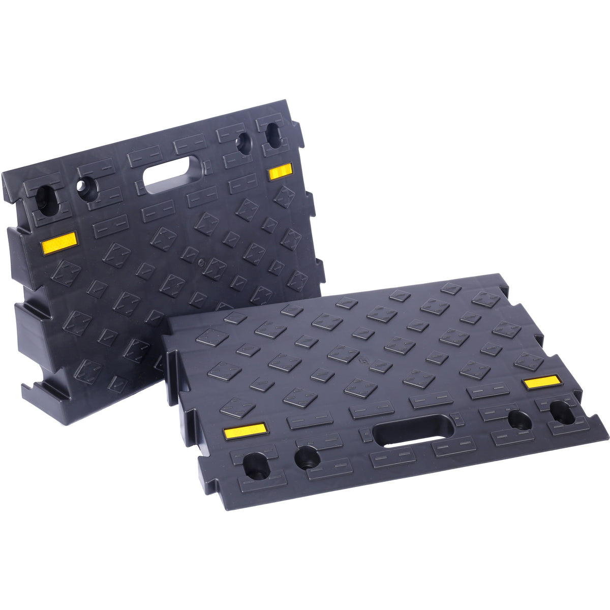 4" high 2-Piece Portable Automotive Curb Ramp, Heavy-Duty Plastic Threshold Ramp Track Interlocking Step Ramp Structure 6600 Lbs Load Capacity for Cars, Wheelchairs, Bikes, Motorcycles