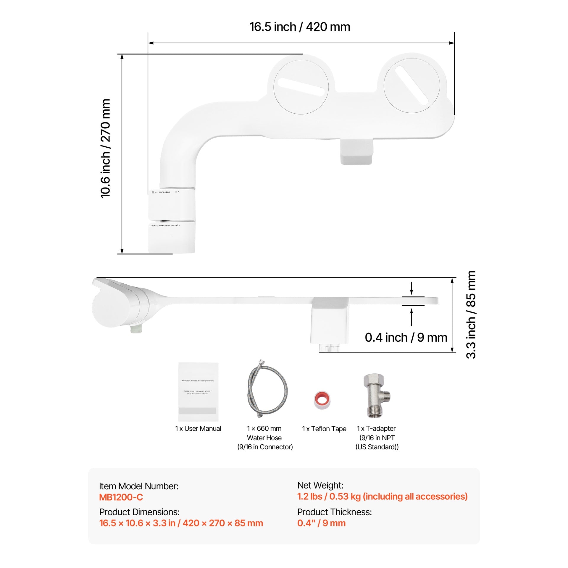Bidet Attachment for Toilet Self-Cleaning Dual Nozzles Adjustable Pressure
