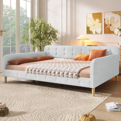 Queen Size Upholstered Daybed with 4 Support Legs, Beige
