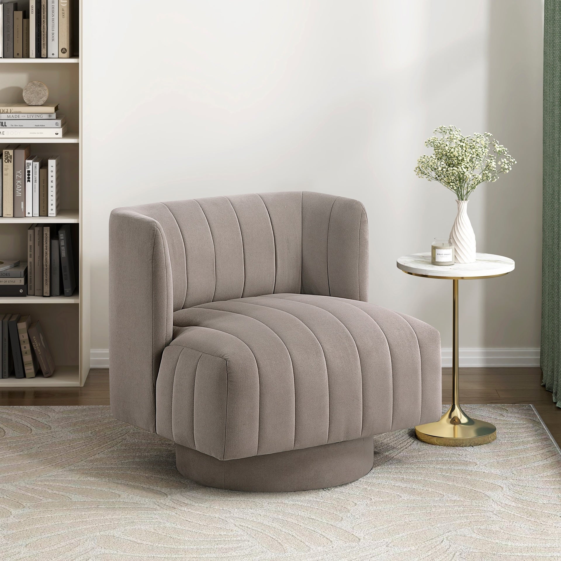 Modern Swivel Chair Upholstered Comfort Taupe Stylish Living Room Furniture 1pc Accent Chair Contemporary Design Barrel Back