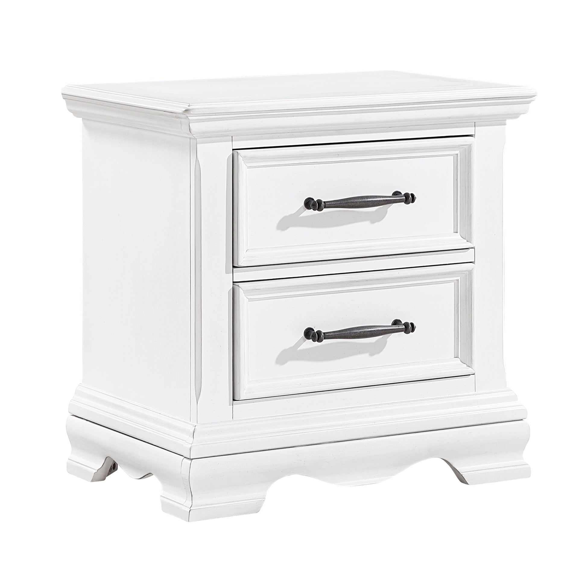 Charming White Finish 2-Drawer Nightstand Durable Wood Black Handles Classic Bedside Table 1pc Bedroom Furniture