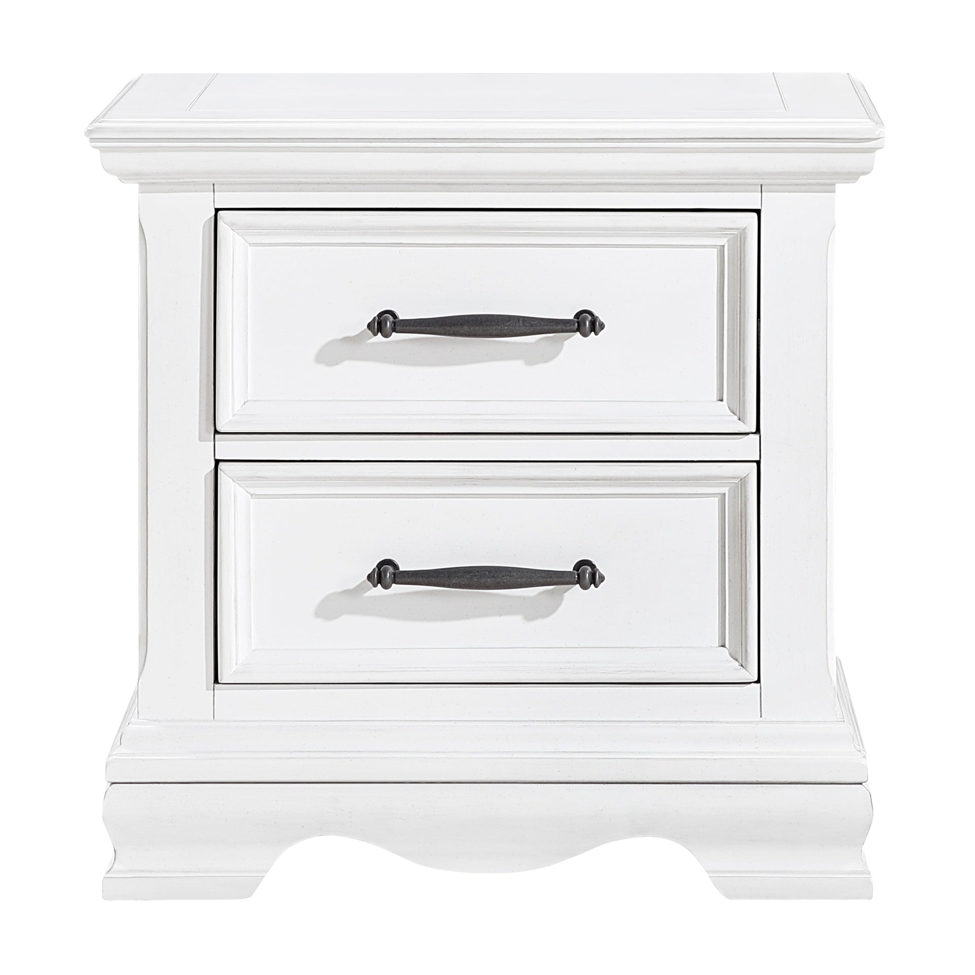 Charming White Finish 2-Drawer Nightstand Durable Wood Black Handles Classic Bedside Table 1pc Bedroom Furniture