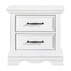 Charming White Finish 2-Drawer Nightstand Durable Wood Black Handles Classic Bedside Table 1pc Bedroom Furniture