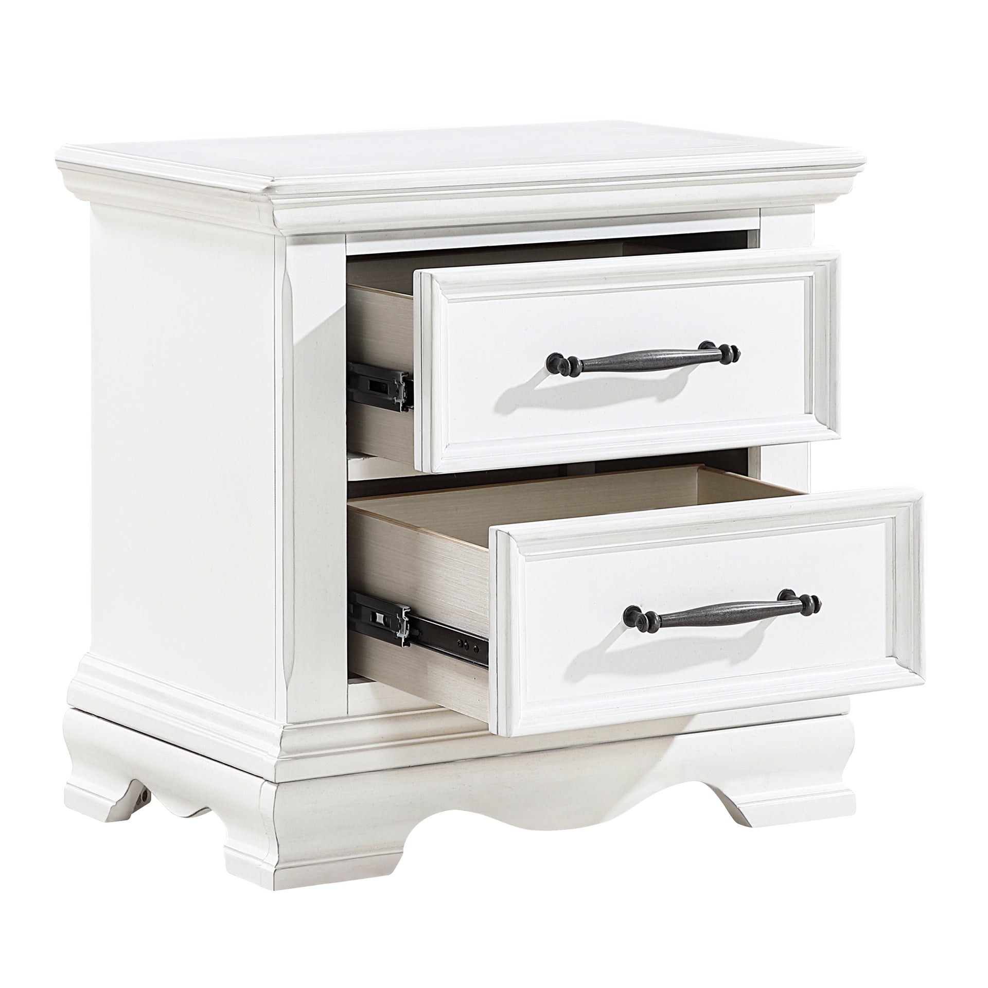 Charming White Finish 2-Drawer Nightstand Durable Wood Black Handles Classic Bedside Table 1pc Bedroom Furniture