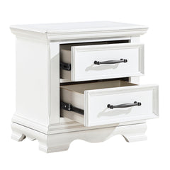 Charming White Finish 2-Drawer Nightstand Durable Wood Black Handles Classic Bedside Table 1pc Bedroom Furniture