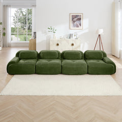 4-seat sofa soft corduroy fabric 32D high-resilience sponge pet-friendly ergonomic design full compression vacuum packaging free combination no assembly for bedrooms studies,Olive green