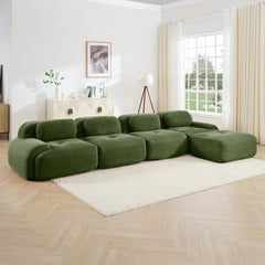 4-seat L-shaped sofa 32D high-resilience sponge anti-slip design chaise design extra-wide curved armrests multi-free combination no assembly for studies living rooms media rooms,Olive green