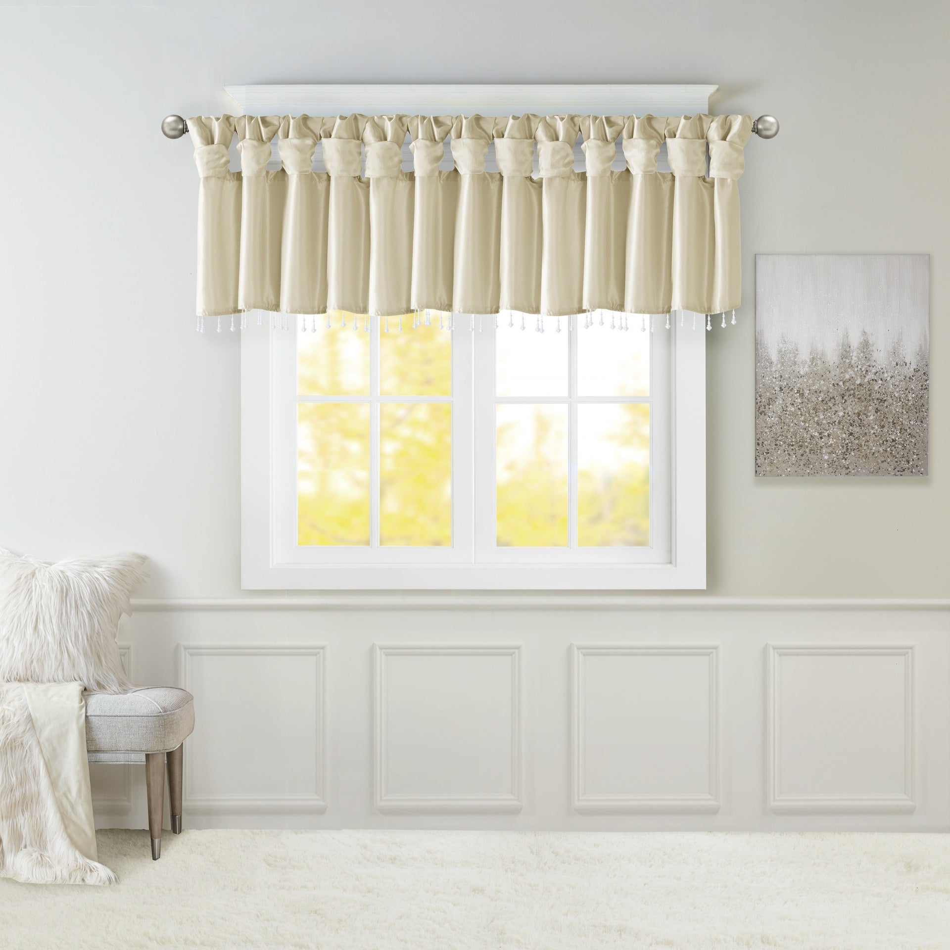 Lightweight Faux Silk Valance With Beads Champagne 50x26"