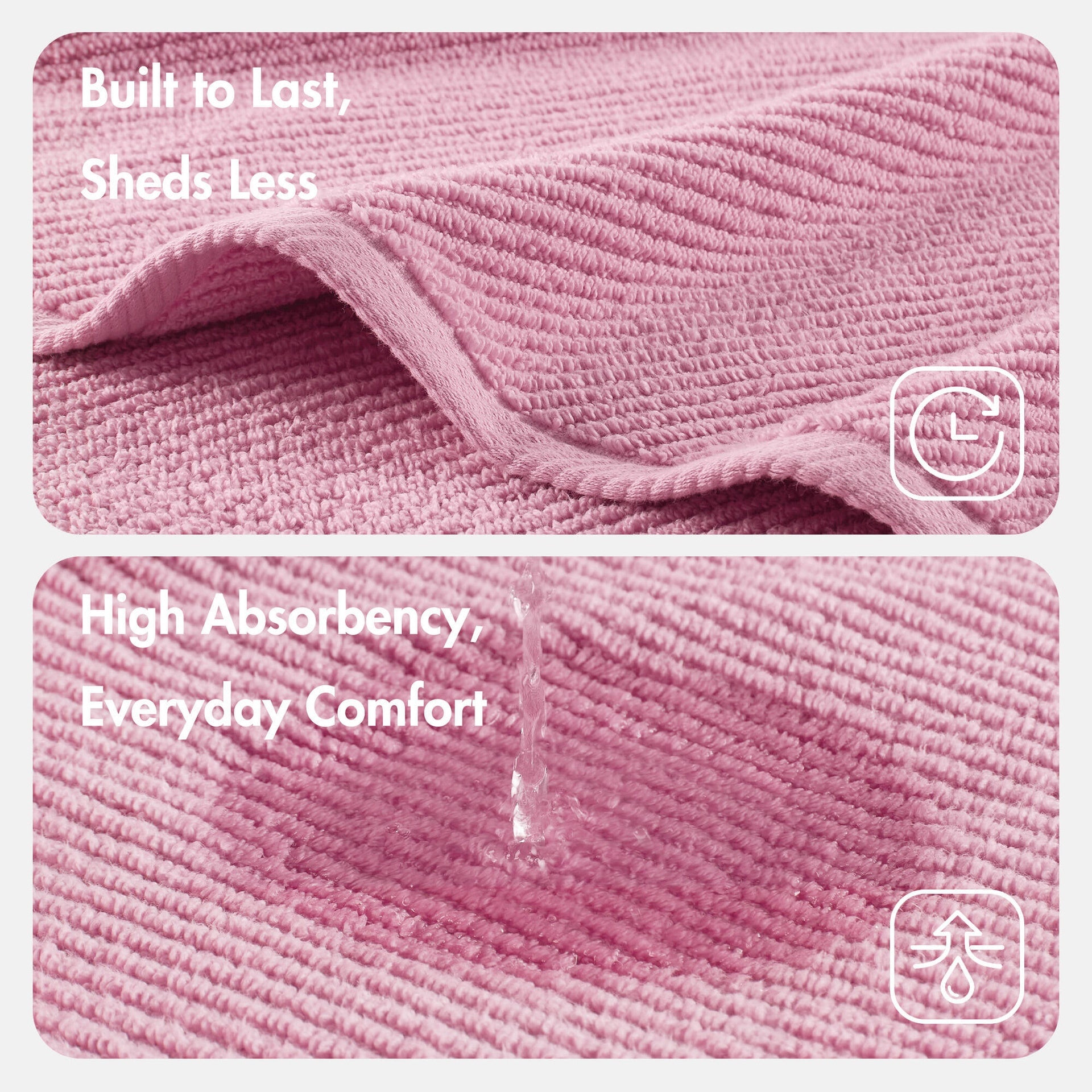 6-Piece 100% Cotton Quick Dry Diagonal Ribbed 6pcs Towel Set, Pink