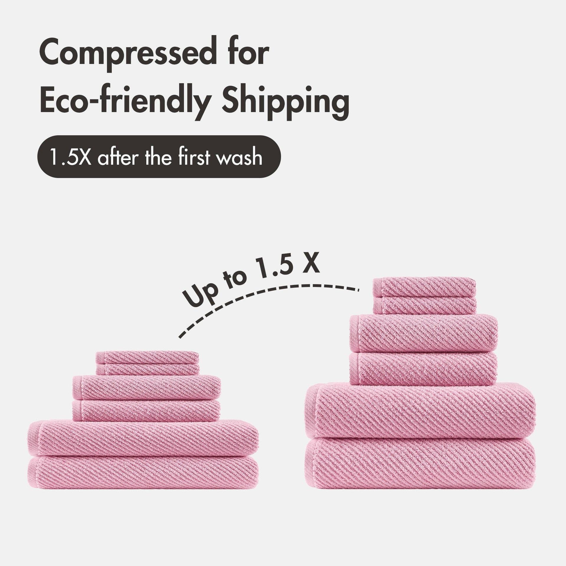 6-Piece 100% Cotton Quick Dry Diagonal Ribbed 6pcs Towel Set, Pink