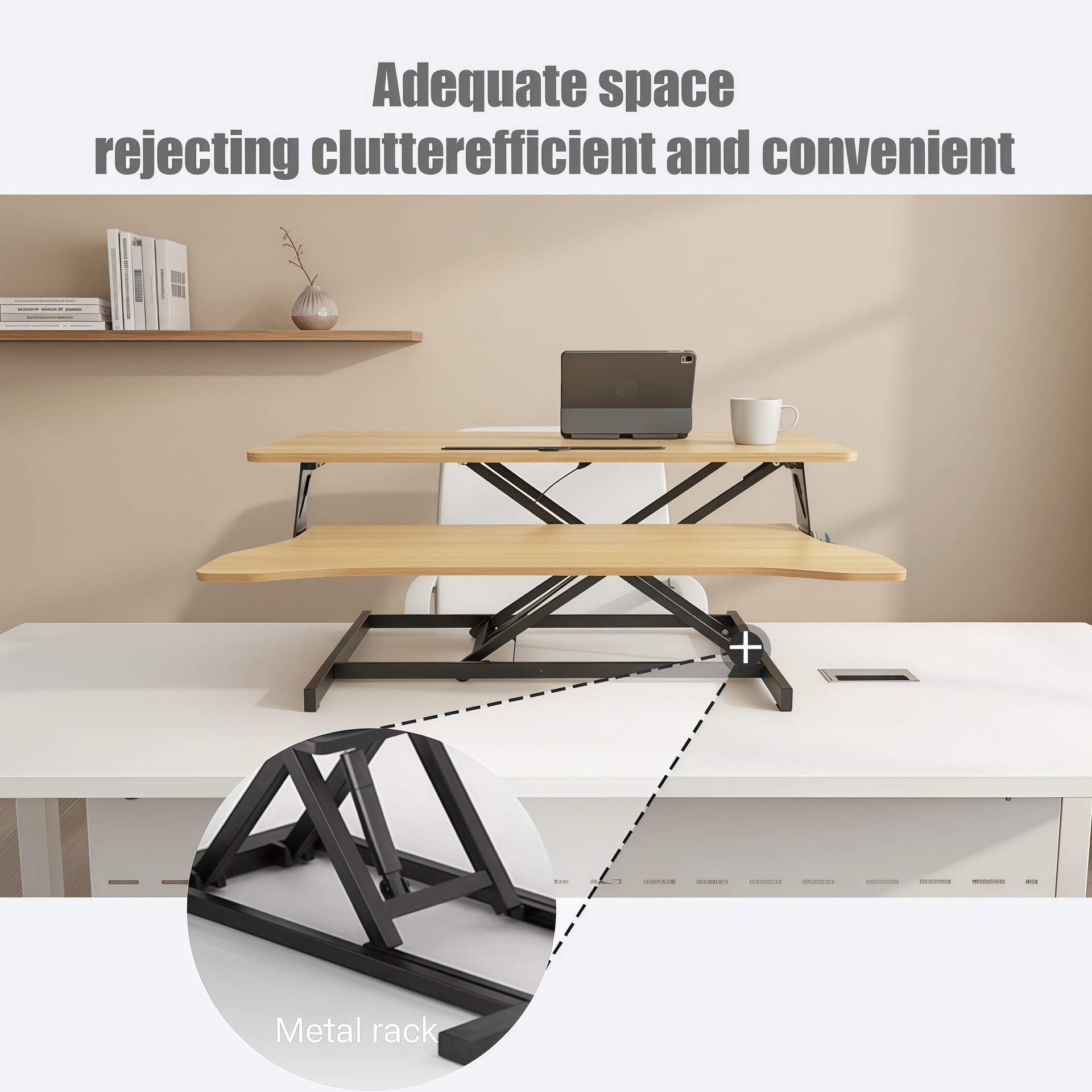 32 Inch Desk Converter, Height Adjustable Sit to Stand Riser, Dual Monitor and Laptop Workstation with Wide Keyboard Tray, Standing Computer Desk, Natural Color