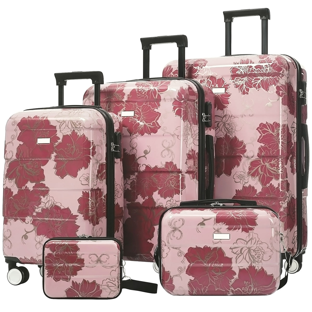 Luggage Sets New Model PC 5pcs, Hardside Lightweight Durable 20" 24" 28" Suitcases  with 8" 14" Cases, Suitcase with Lock Spinner Wheels