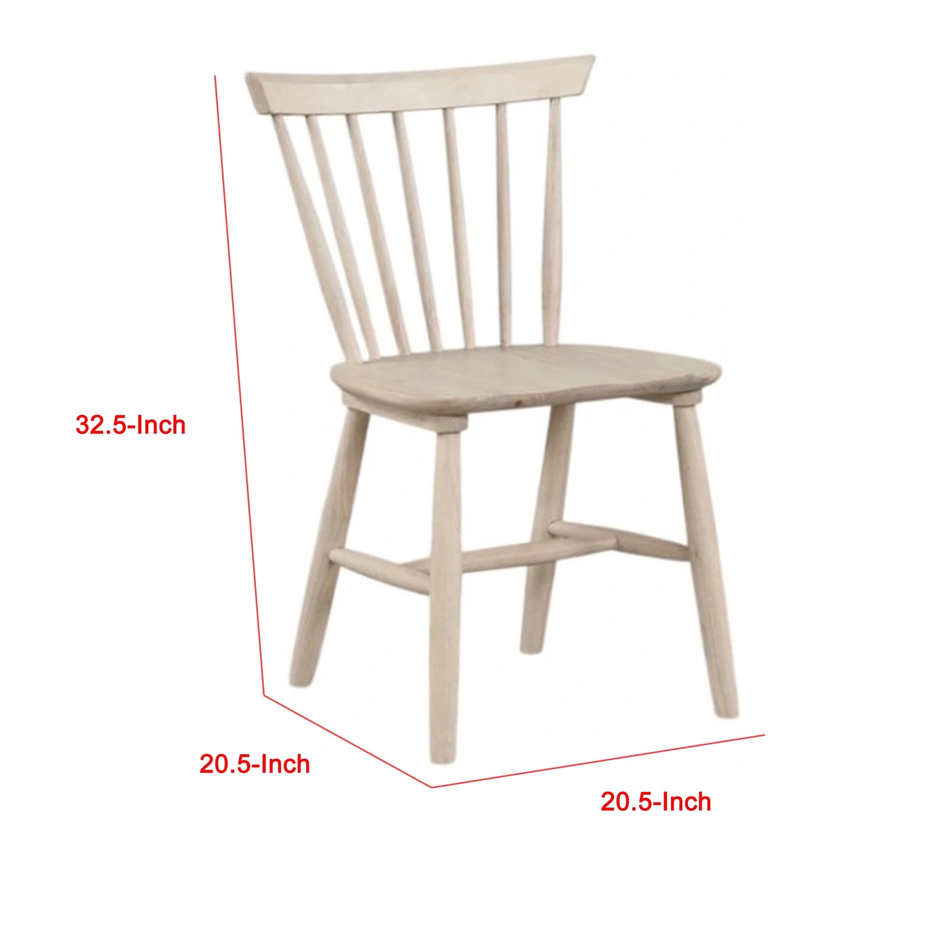 Baylee Side Dining Chair Set of 2, Spindle Back, Tapered Legs, White Oak Wood