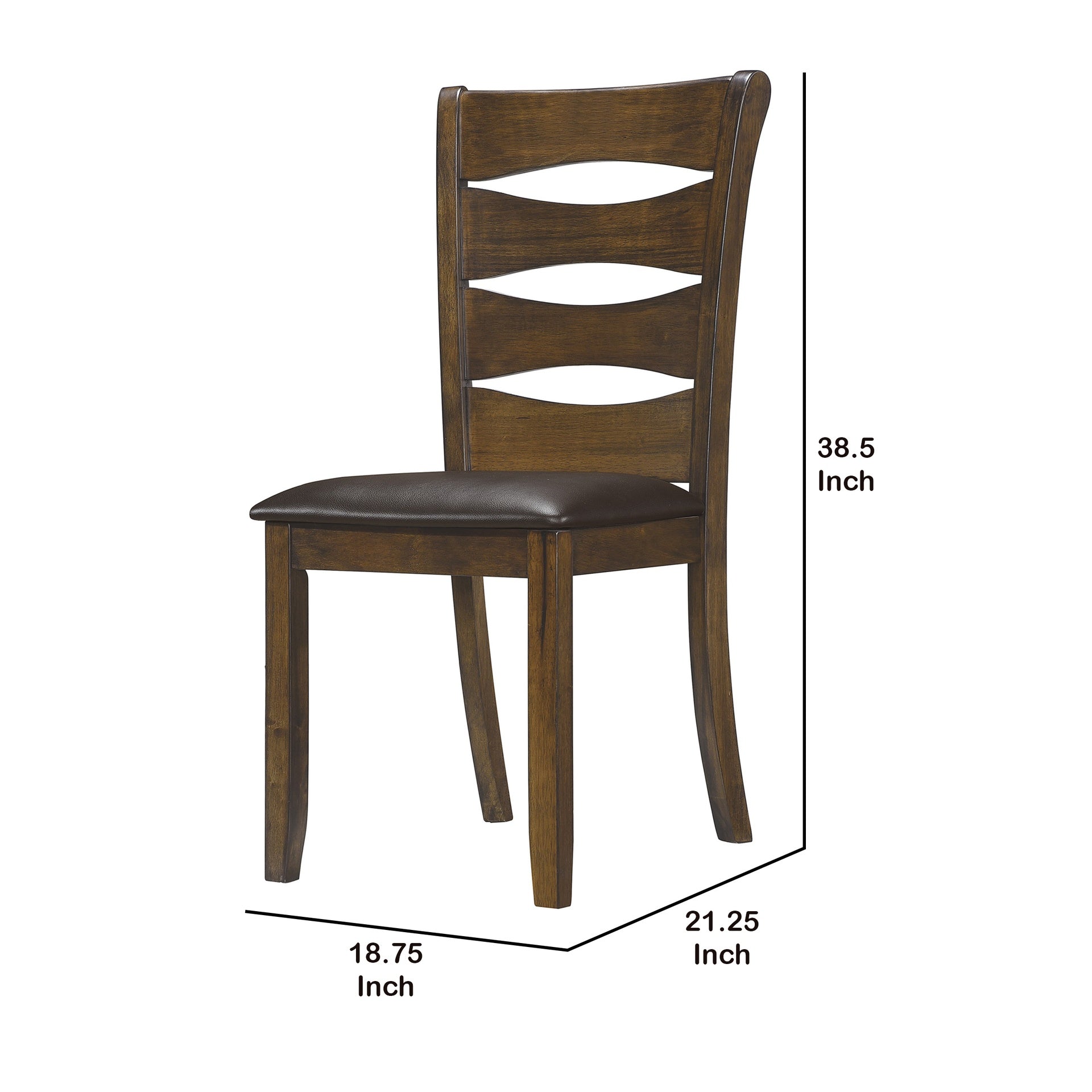 Transitional Ladder Back Side Chair with Leatherette Seat, Set of 2, Brown