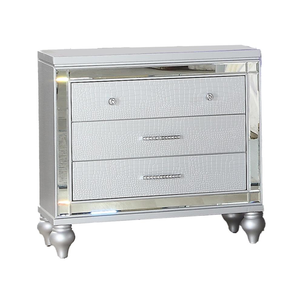 Sterling Modern Style Mirror Framed 3-Drawer Nightstand Made with Wood in Silver  same as G150108488  (NJ inventory)