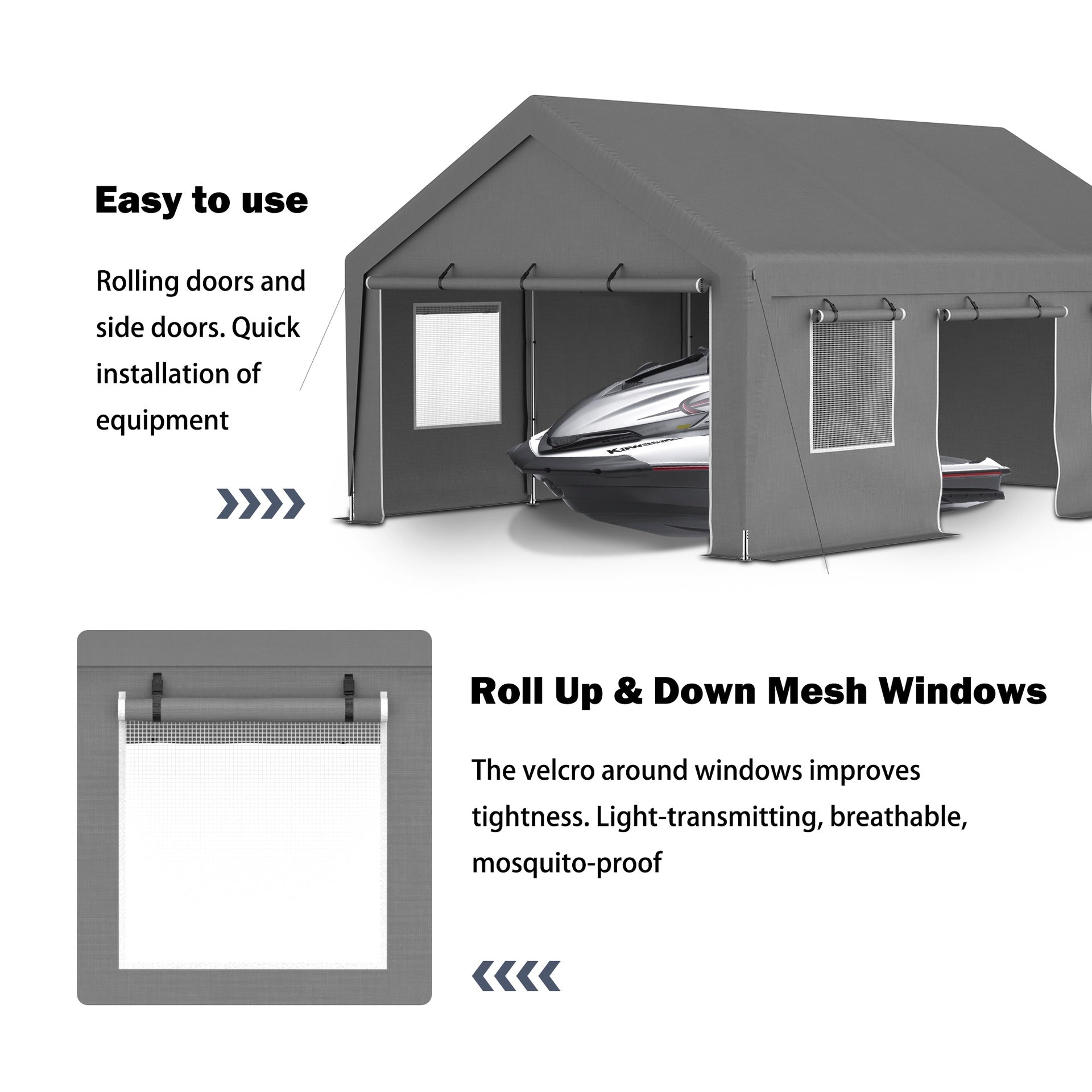 13'x20' Canopy with 2 Roll-Up Doors, Waterproof Party Tent, Carport & Storage Shelter for Outdoor, Car, Boat, Garden Party, Gathering, Galvanized Frame