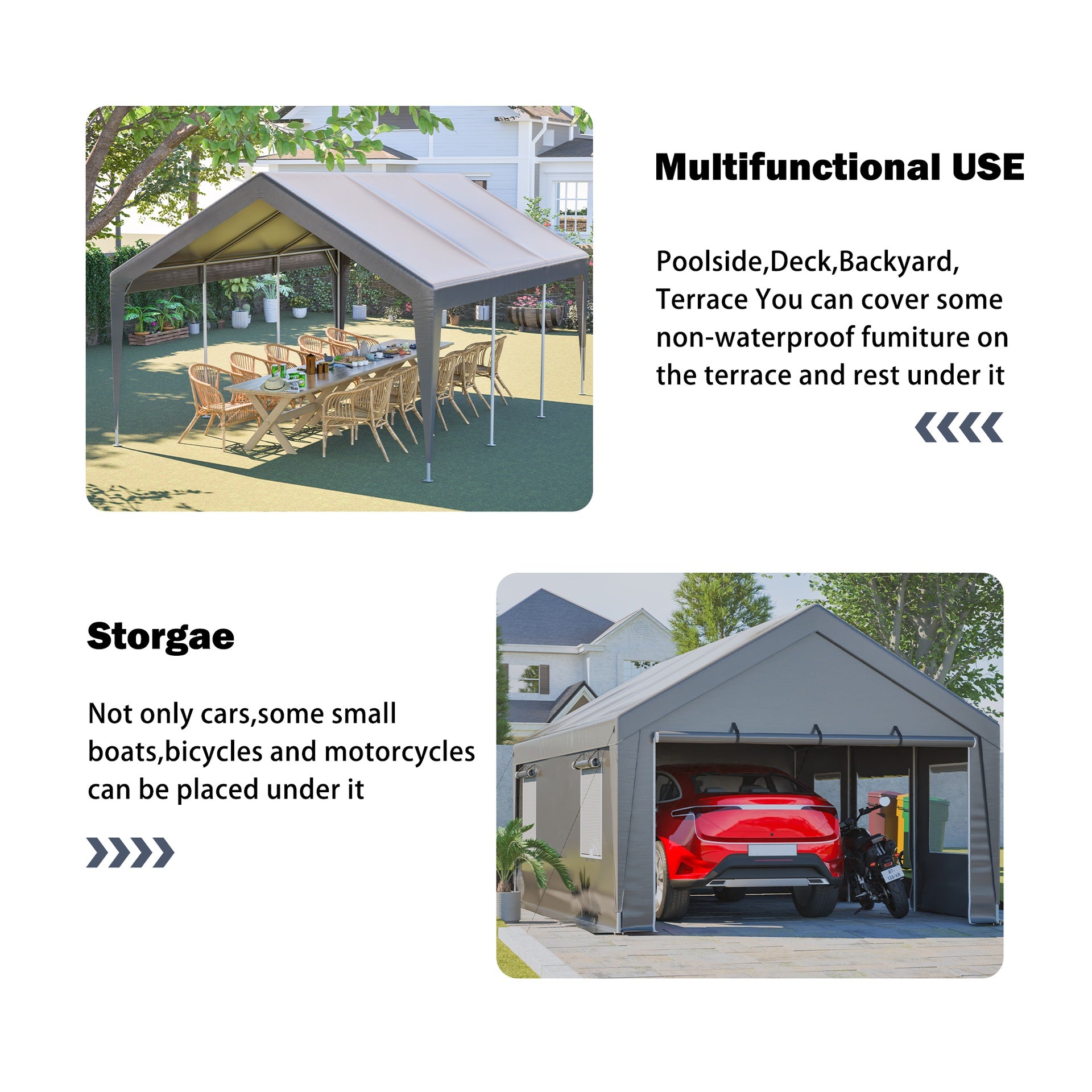 13'x20' Canopy with 2 Roll-Up Doors, Waterproof Party Tent, Carport & Storage Shelter for Outdoor, Car, Boat, Garden Party, Gathering, Galvanized Frame
