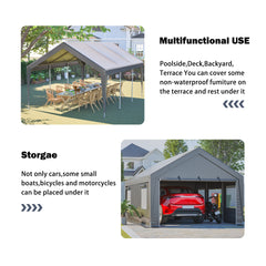 13'x20' Canopy with 2 Roll-Up Doors, Waterproof Party Tent, Carport & Storage Shelter for Outdoor, Car, Boat, Garden Party, Gathering, Galvanized Frame